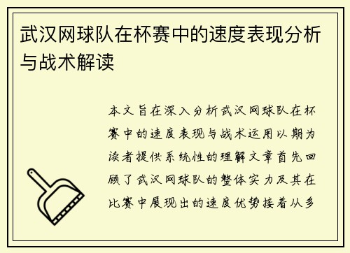 武汉网球队在杯赛中的速度表现分析与战术解读